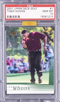 2001 Upper Deck Golf #1 Tiger Woods Rookie Card - PSA GEM MT 10 - MBA Gold Diamond